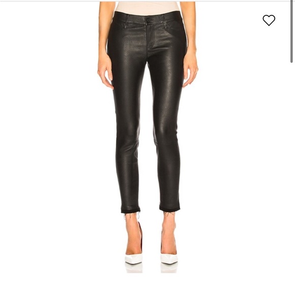 RtA Lambskin Leather Prince Pants Black Mystic Stretch Raw Hem Sz 25 - Picture 1 of 16